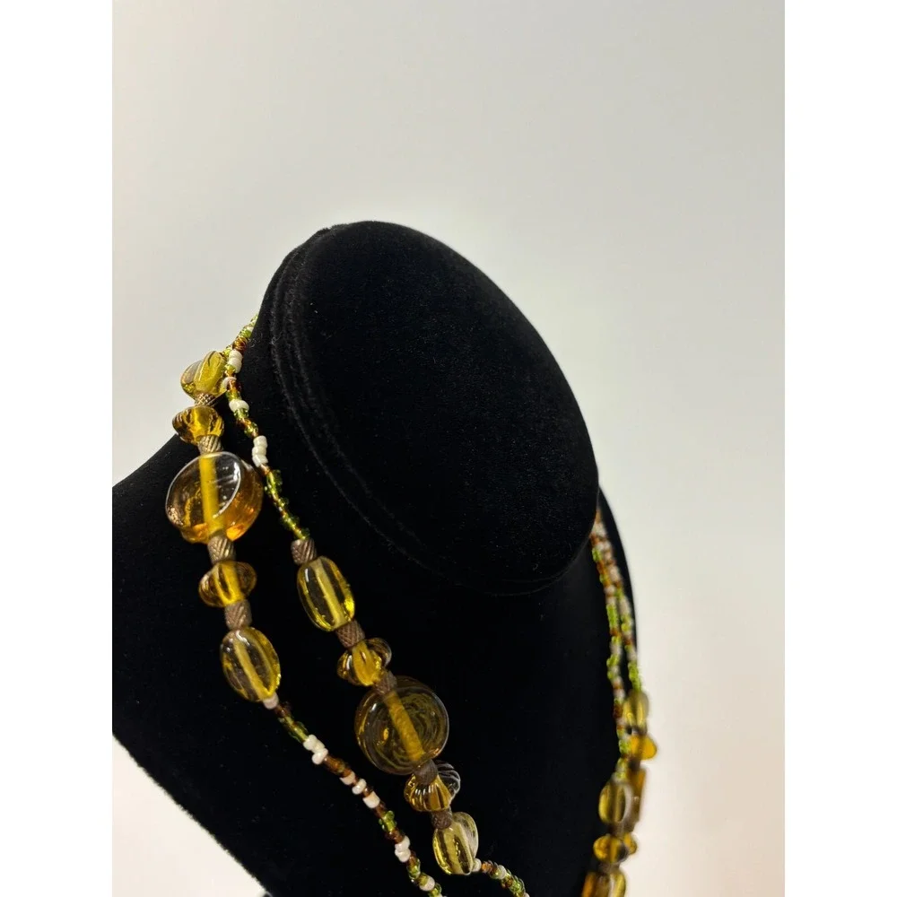 Necklace Amber Color Art Glass Beads Long for Layering‎ Boho